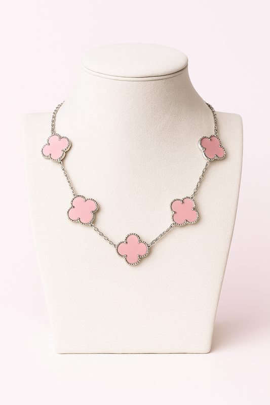 Delicate Pink Clover Necklace